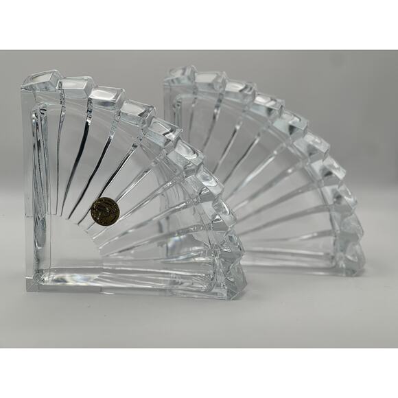 Cristal d’Arques France Clear Lead Crystal Fan Bookends Decorative Art Pair - Picture 12 of 12